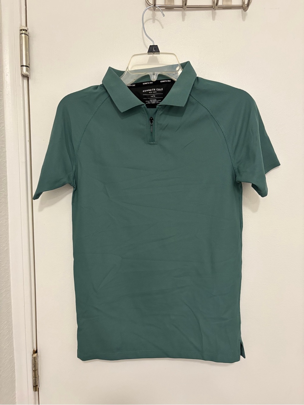 Kenneth Cole Short-Sleeve Polo in Teal Green with Zip Collar boys 14/16
